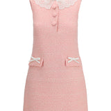 Bouclé mini Dress with lace collar