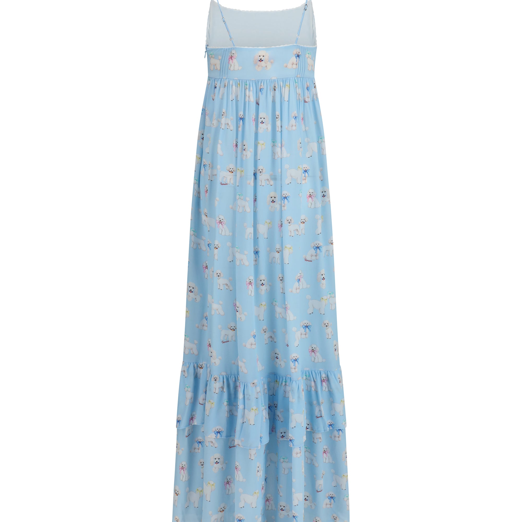 Poodle-print tiered long Dress