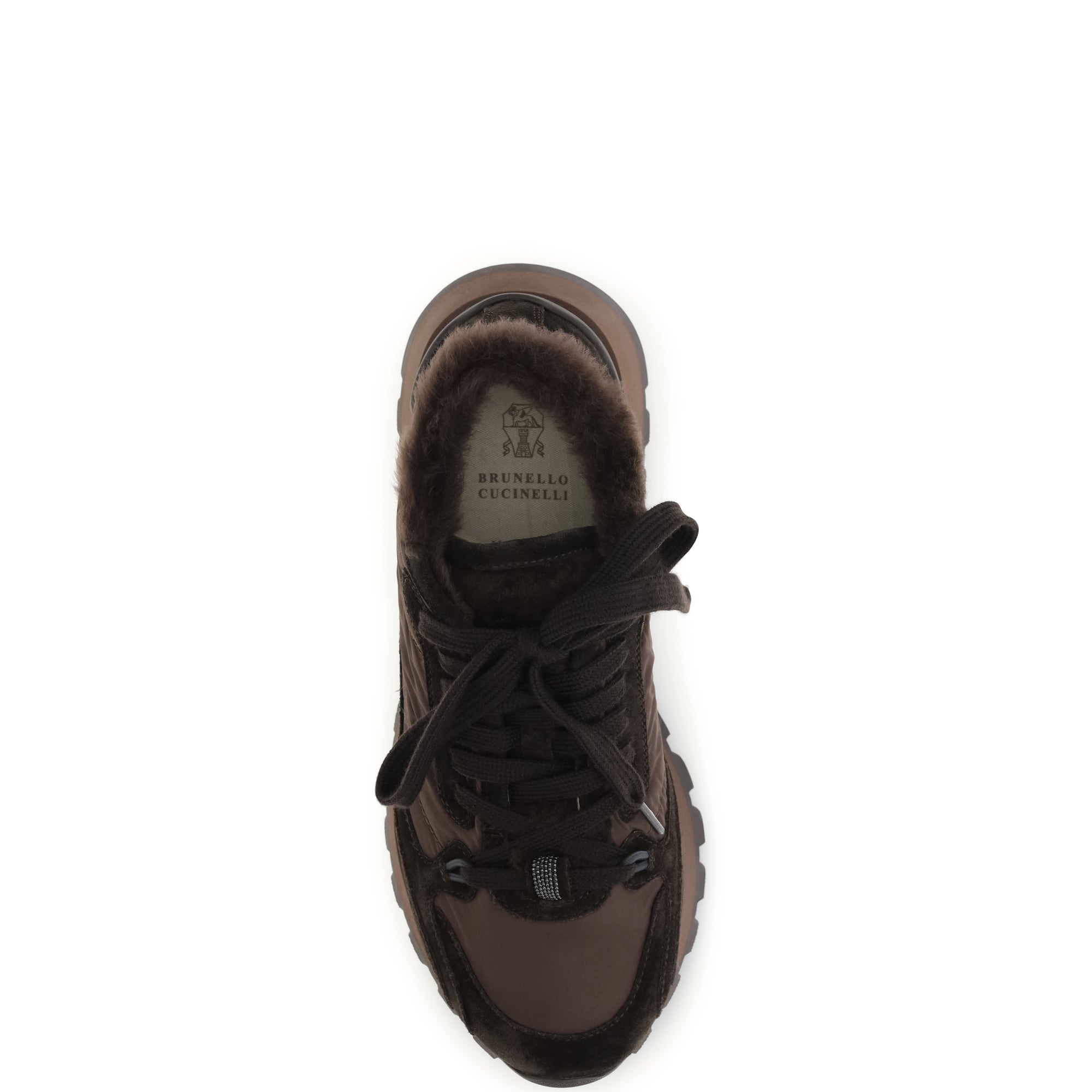 Suede and techno fabric Sneakers with shearling lining and monile