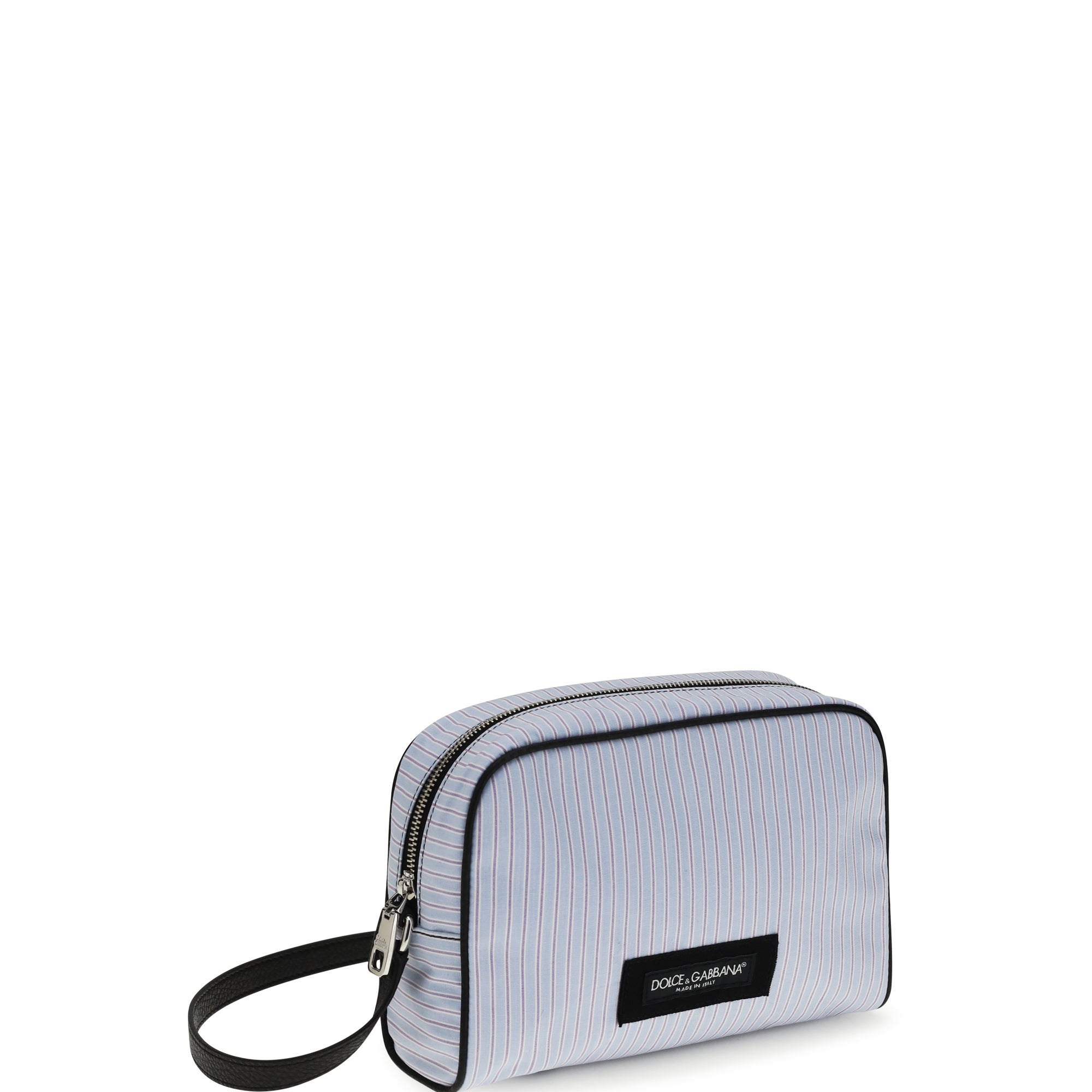 Striped poplin and leather Handbag