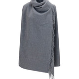 High-neck wool Cape with concealed closure and fringes