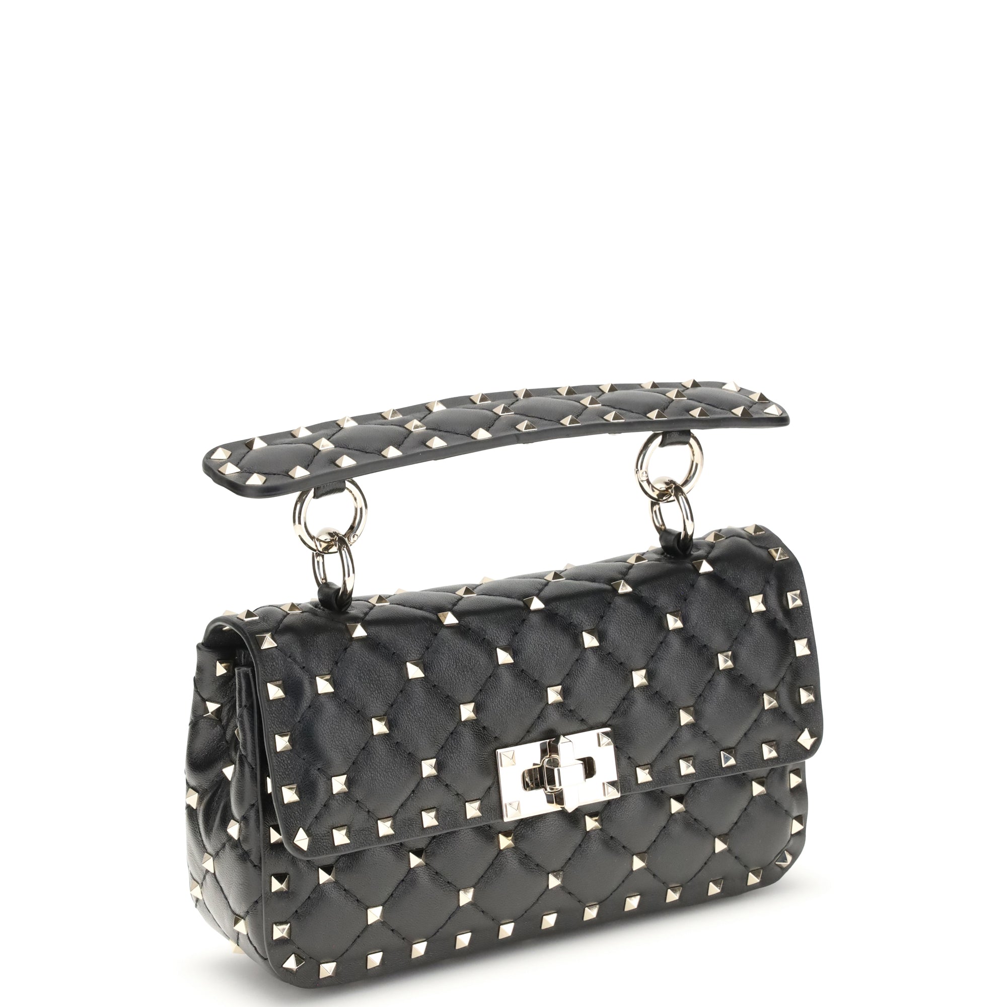 Rockstud Spike mini Top Handle Bag in nappa