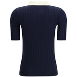Short sleeve Polo in virgin wool and cashmere with accessory detail