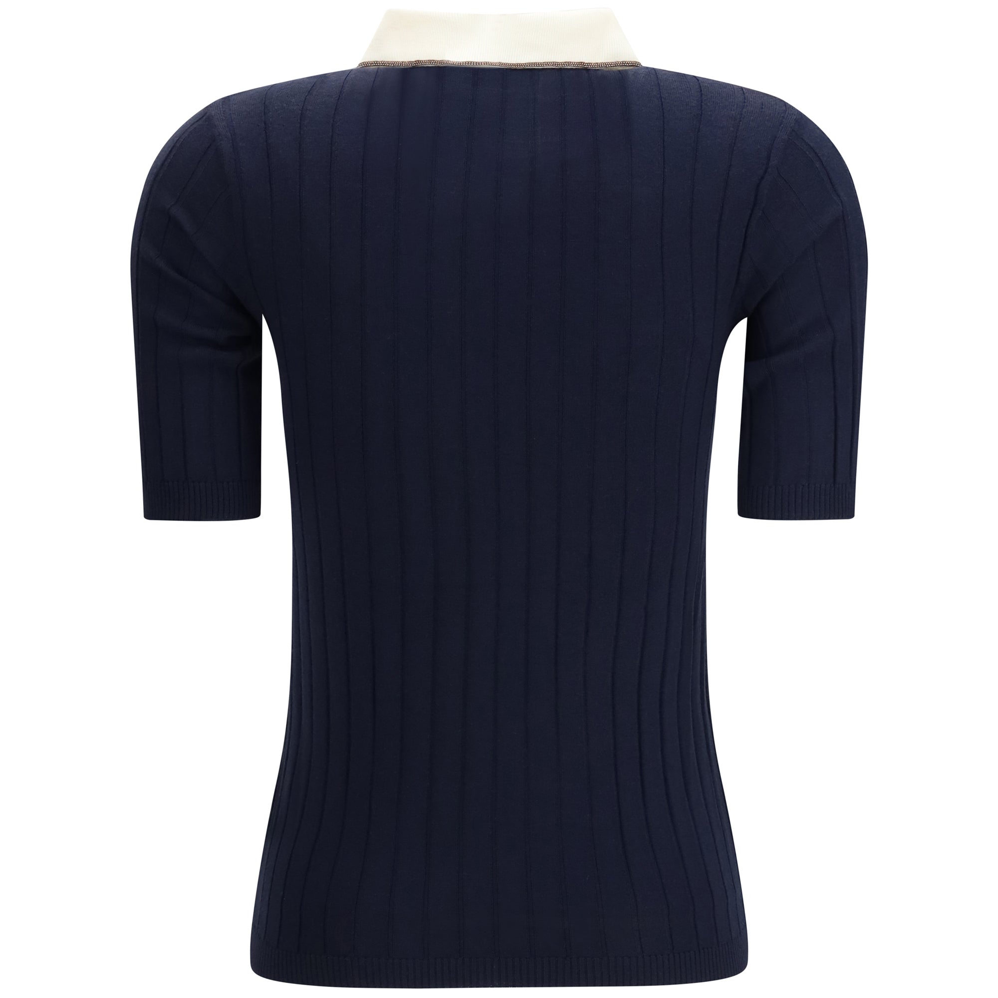 Short sleeve Polo in virgin wool and cashmere with accessory detail