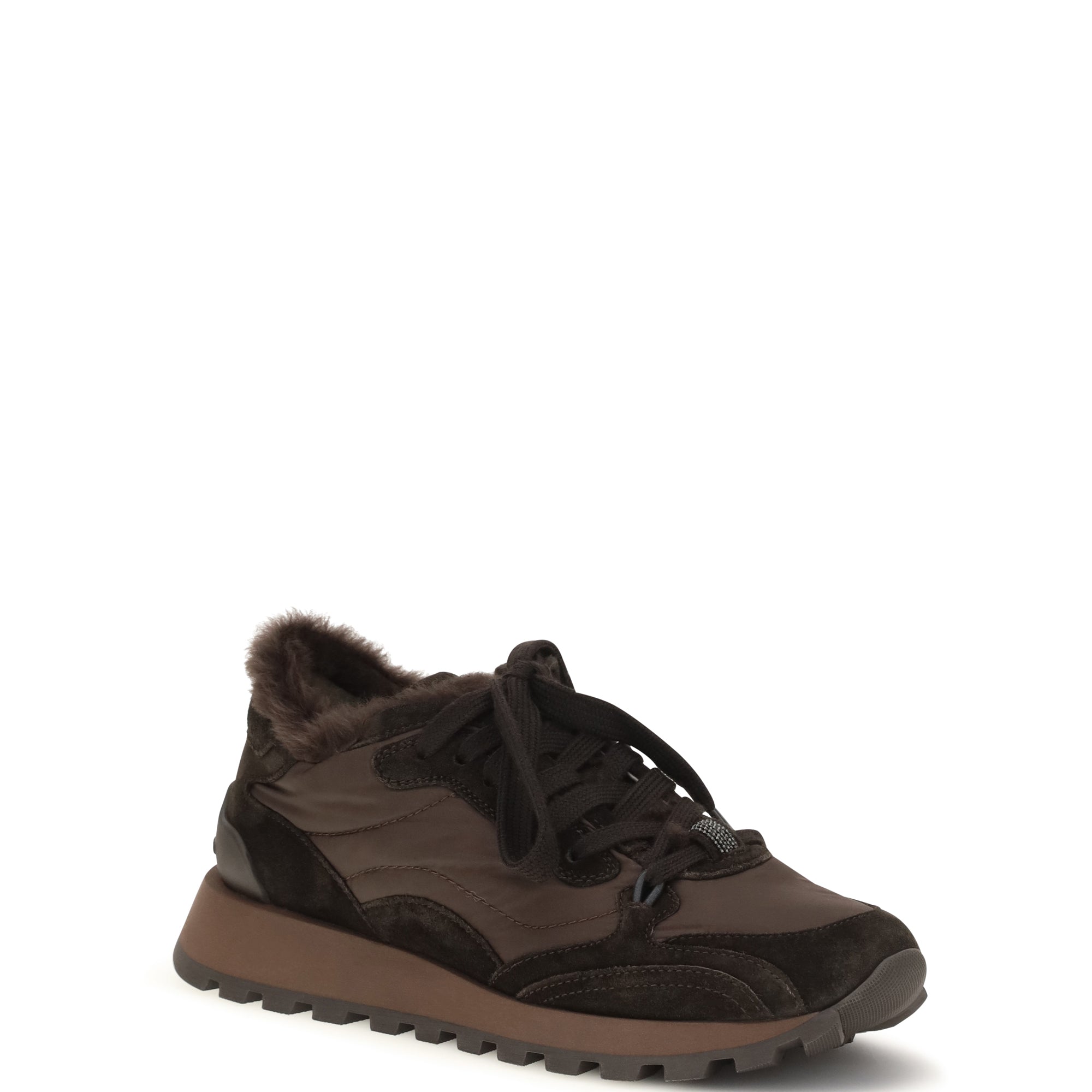 Suede and techno fabric Sneakers with shearling lining and monile
