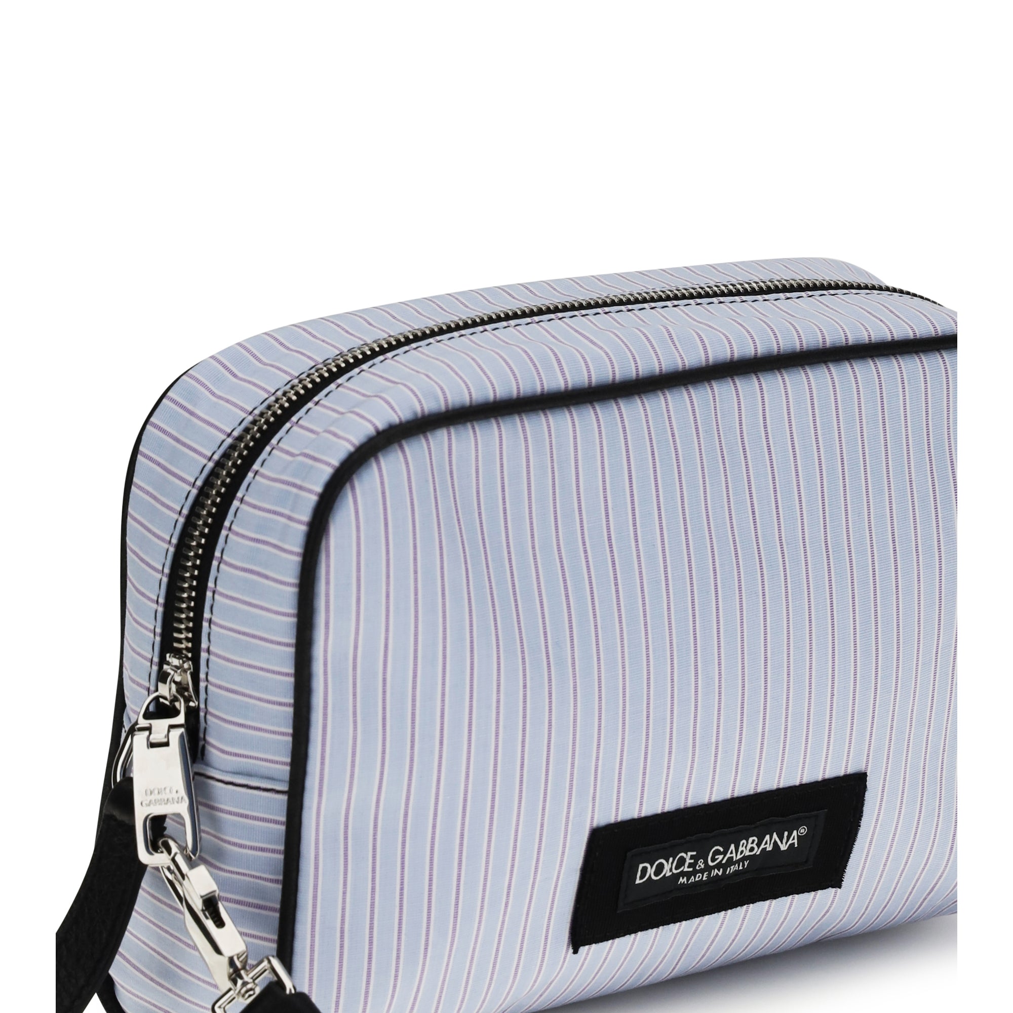 Striped poplin and leather Handbag