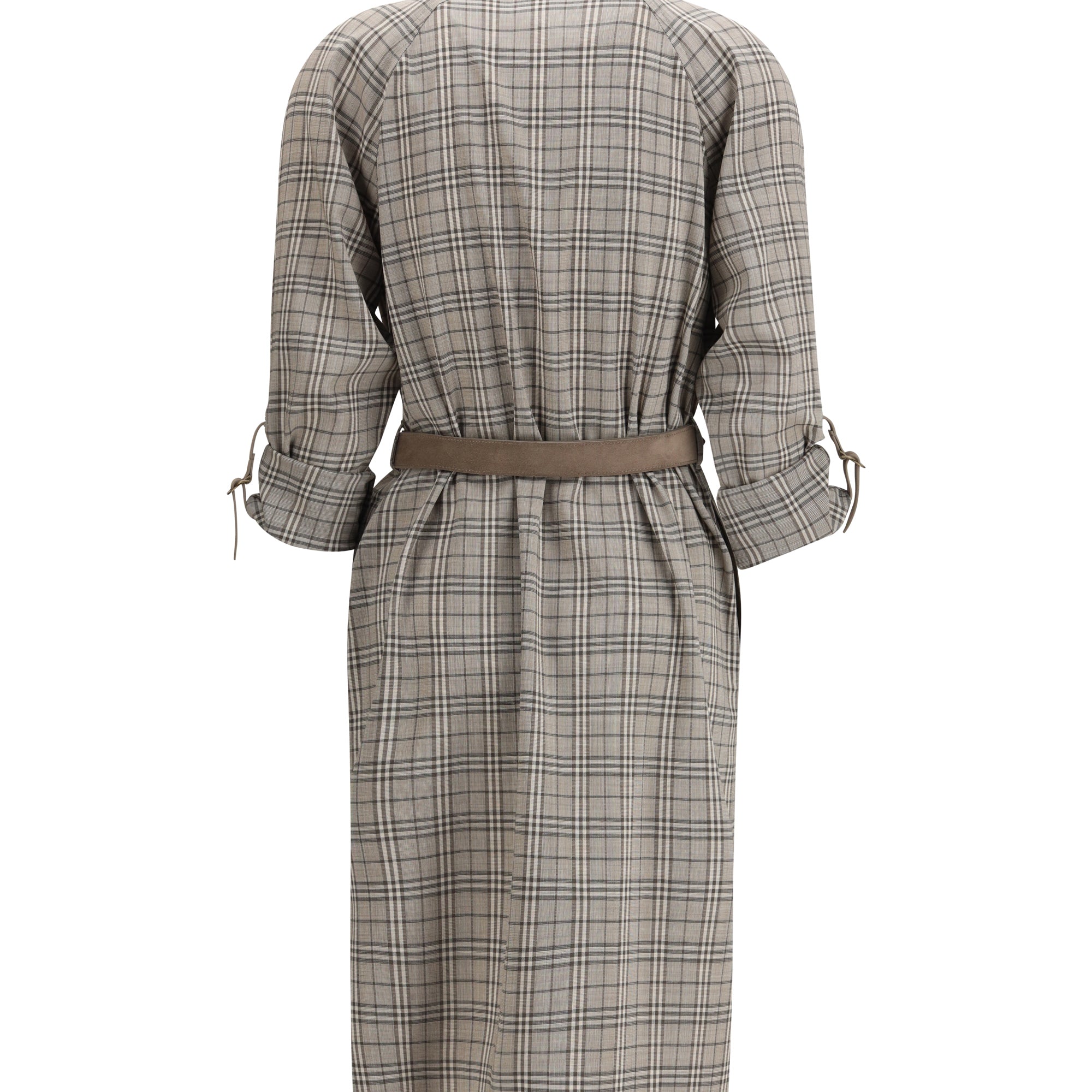 Wool Check Dress with a shawl collar
