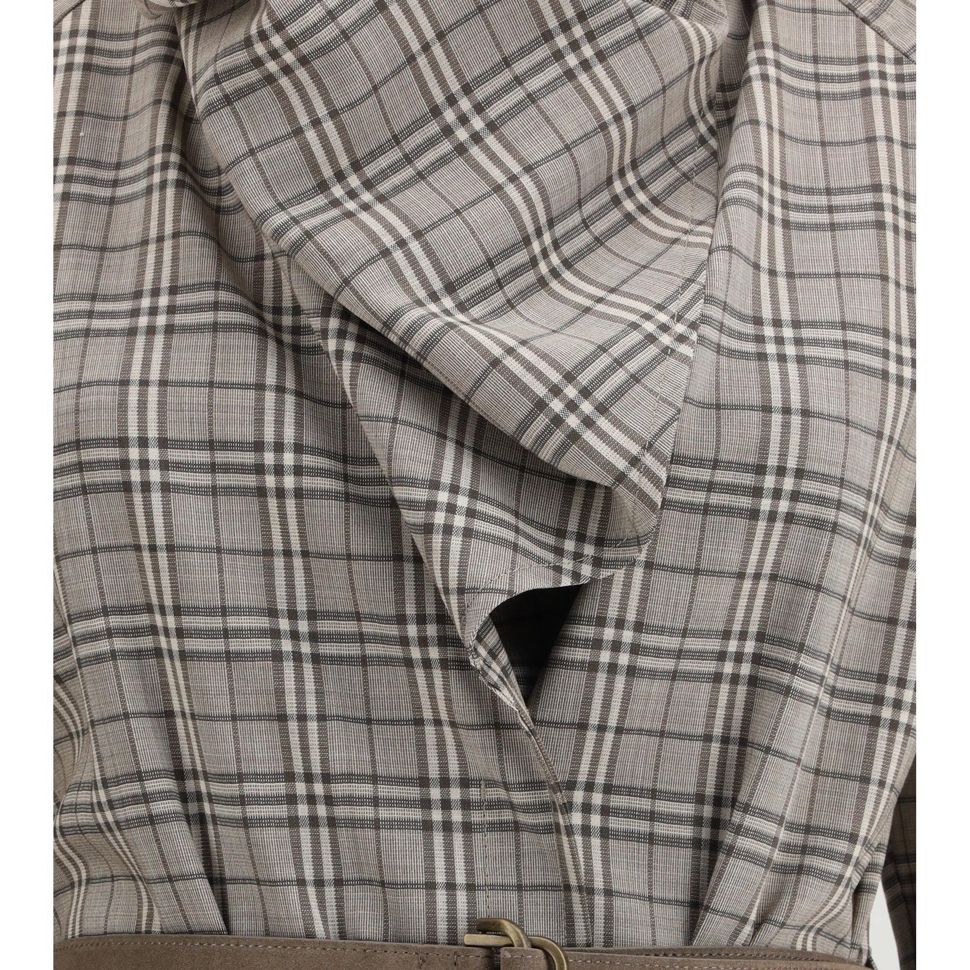 Wool Check Dress with a shawl collar