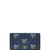 Mini VLogo Signature Shoulder Bag in denim with floral embroidery