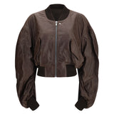 Cropped leather Bomber Jacket