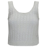 White linen knit Tank Top with sequins