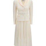 Bouclé midi Dress with shawl collar