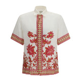 Linen shirt with floral print and short sleeves
