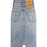 Midi denim Skirt with triple layer