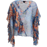 Long-sleeve silk Shirt with ruffles and floral motif