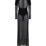 Layered long Dress in jersey and mesh