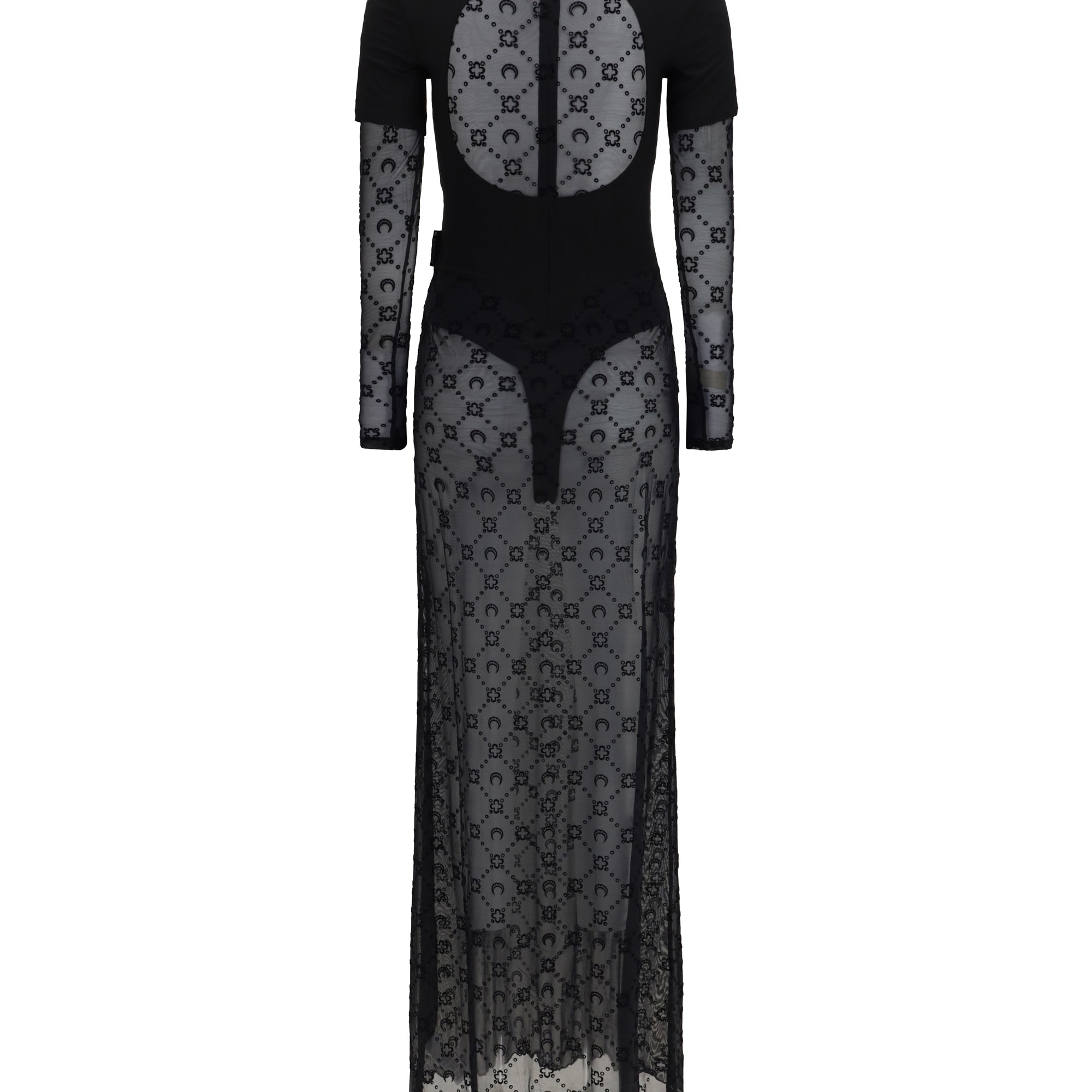 Layered long Dress in jersey and mesh