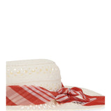 Wide-brim Hat with vichy print silk scarf