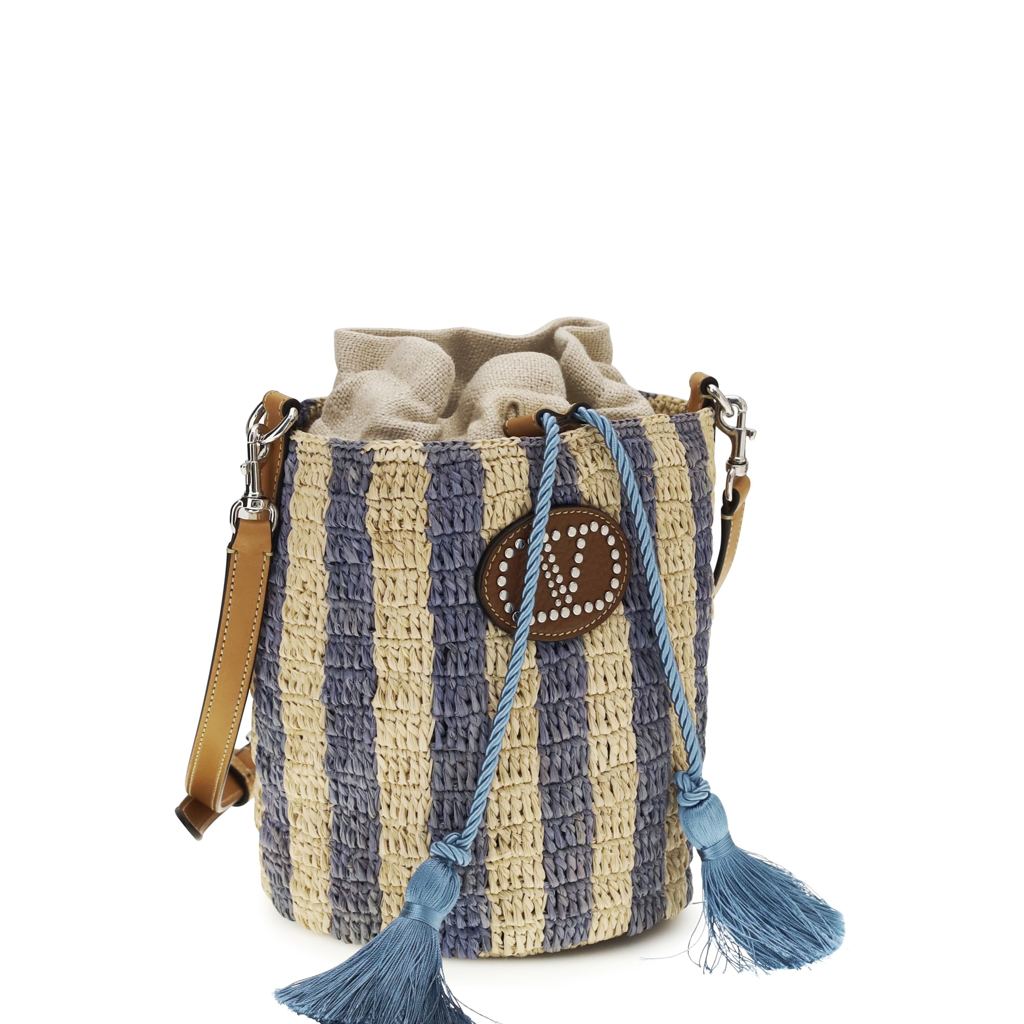 Striped raffia Bucket Bag