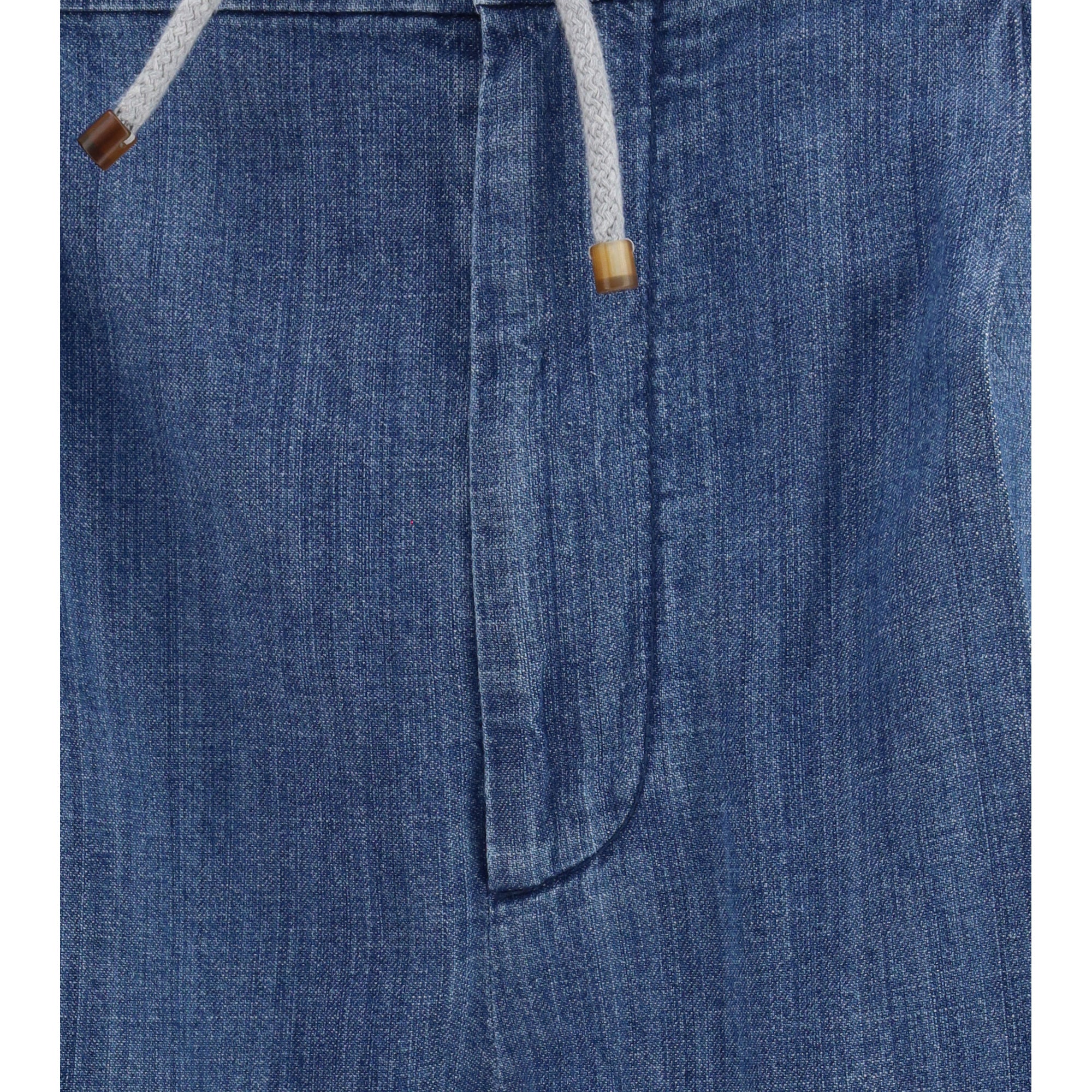 Lightweight denim Pants with drawstring and double pleats