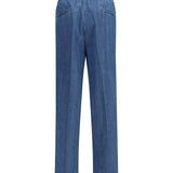 Lightweight denim Pants with drawstring and double pleats