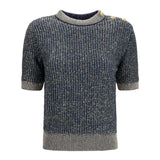 Short-sleeve sequined Sweater with buttons