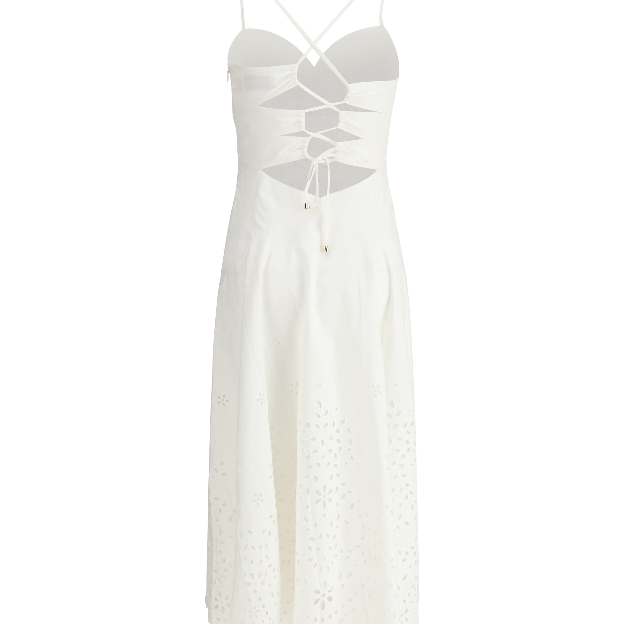 White Cotton Embroidered Midi Dress