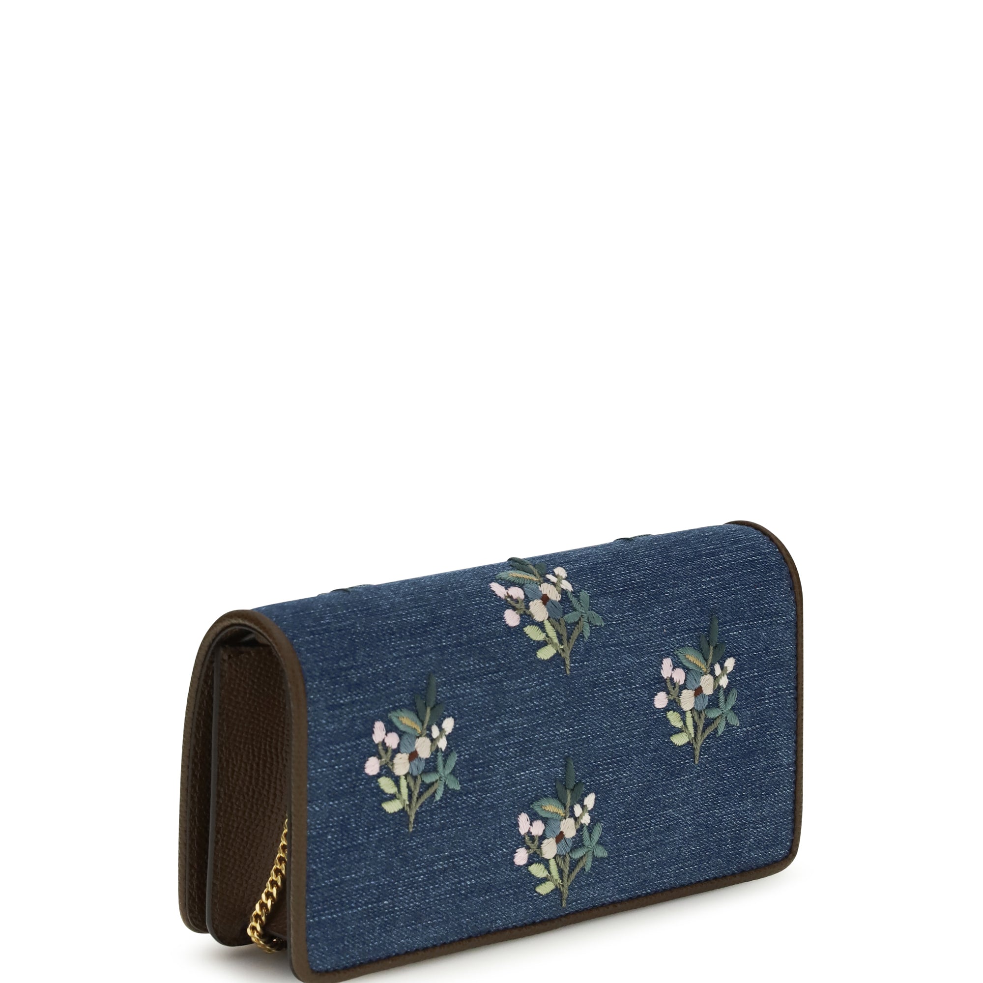 Mini VLogo Signature Shoulder Bag in denim with floral embroidery