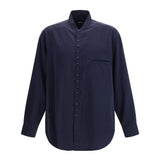 Washed silk Shirt with band collar