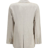 Double-Breasted Jacket in linen and lurex with jewel buttons