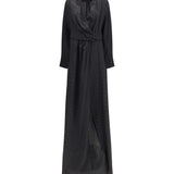 Criss Cross polka-dot silk crepe de chine long Dress