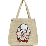 Raffia Tote Bag with poodle