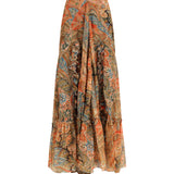 Silk long Skirt with flounce and paisley motif