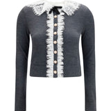 Knit Cardigan with lace collar
