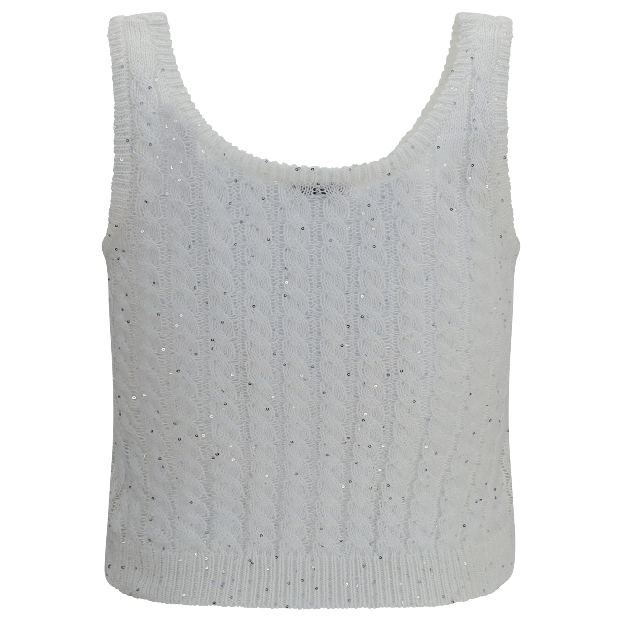 White linen knit Tank Top with sequins