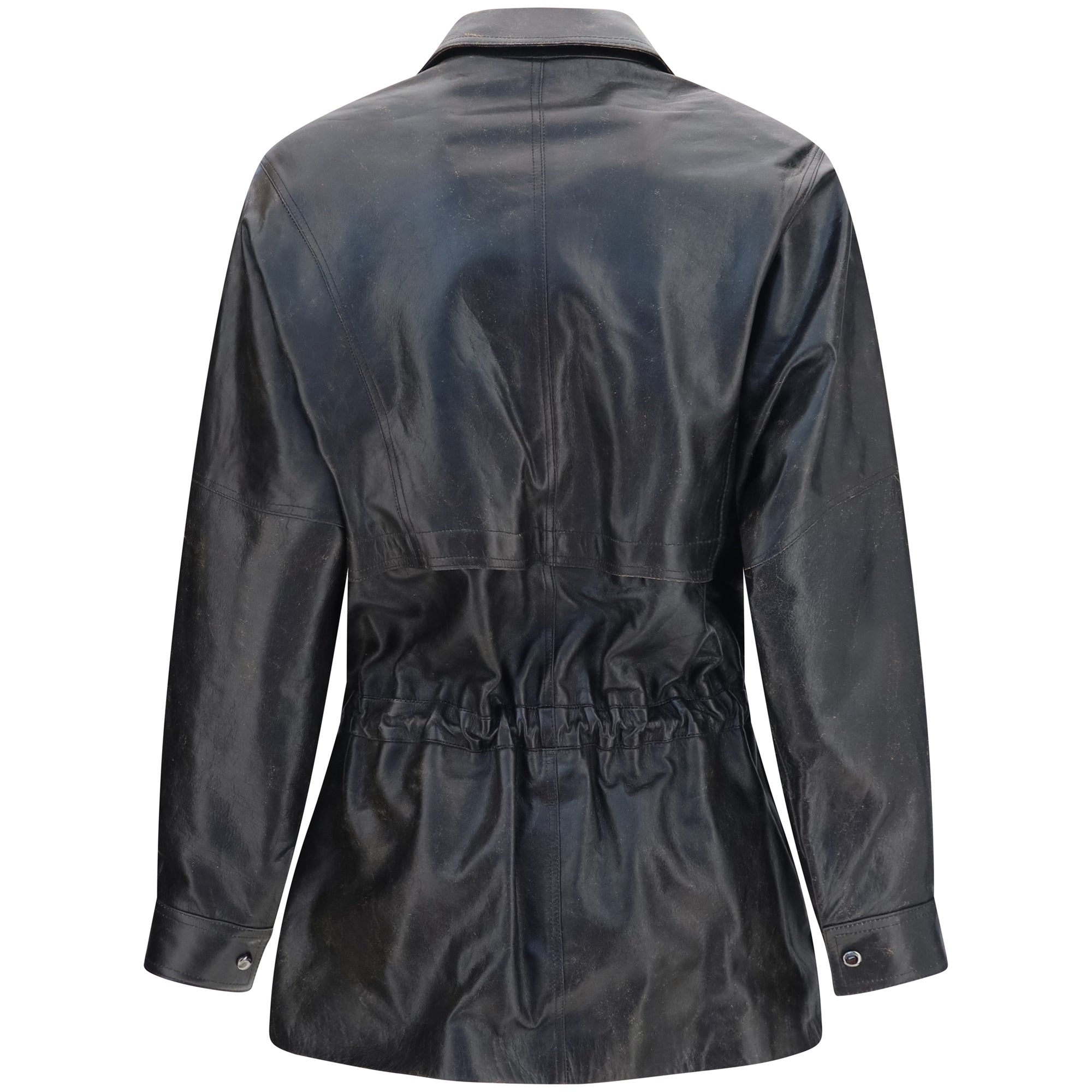 Vintage leather Jacket with drawstring