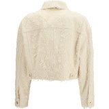 Fuzzy dyed denim outerwear Jacket with monili