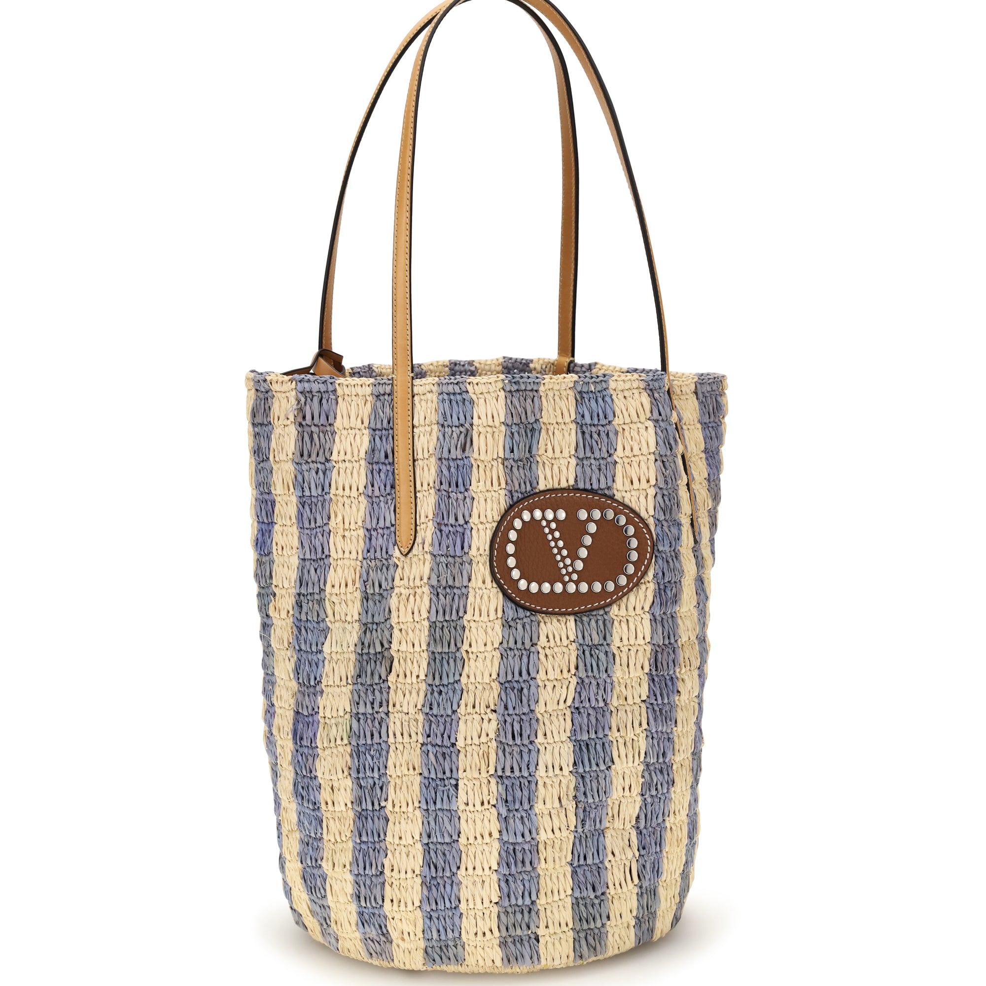 Striped raffia Bucket Bag