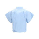 Short-sleeve Shirt in striped viscose and linen canvas