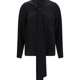 Silk Blouse with embroidered logo and scarf detail