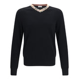 Check trim wool Sweater