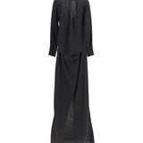 Criss Cross polka-dot silk crepe de chine long Dress
