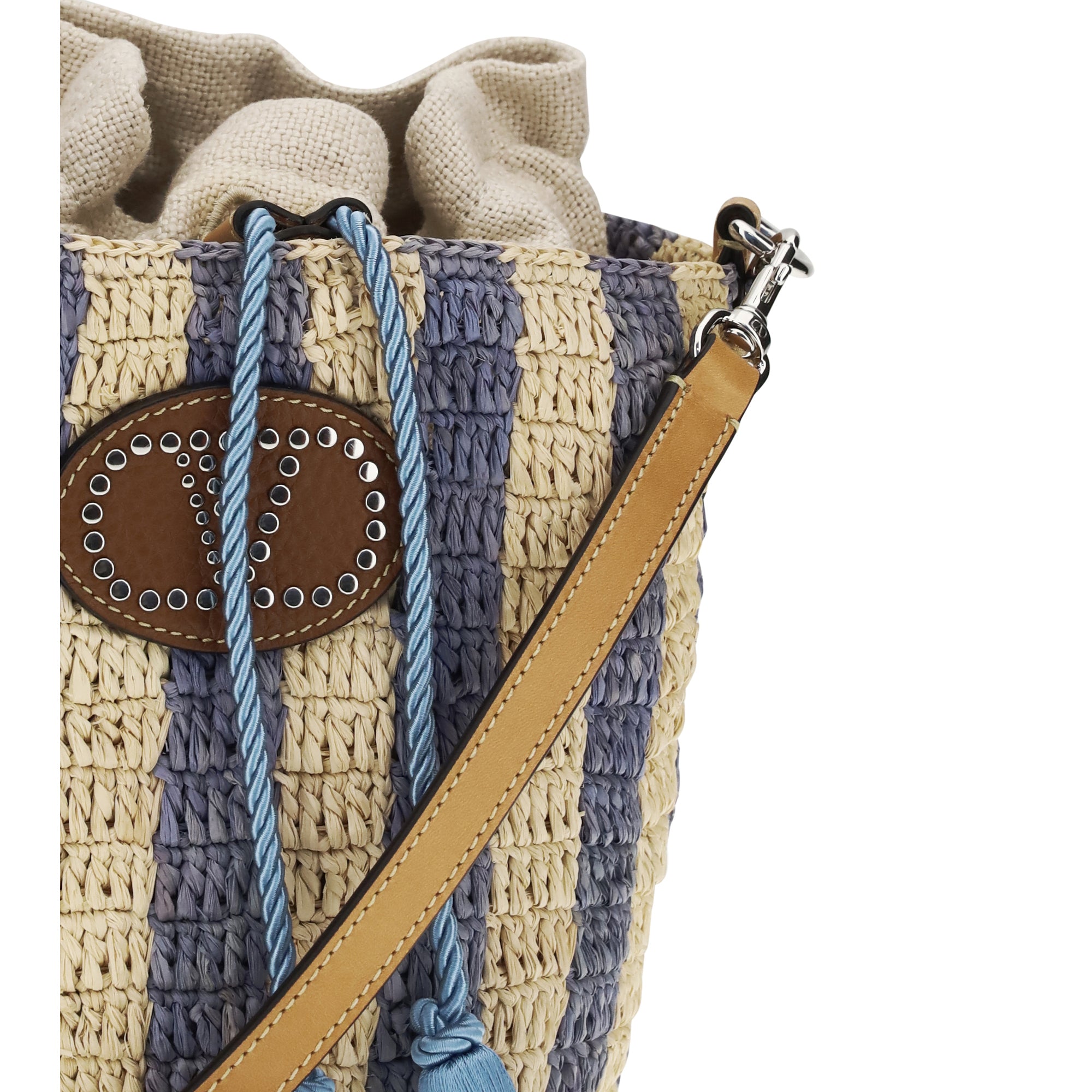 Striped raffia Bucket Bag